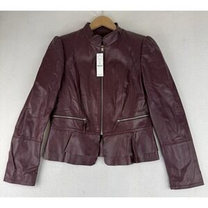 White House Black Market Womens Leather Fitted Jacket Medium Cabernet NWT $450